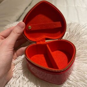 Red Heart-Shaped Travel Jewelry Box